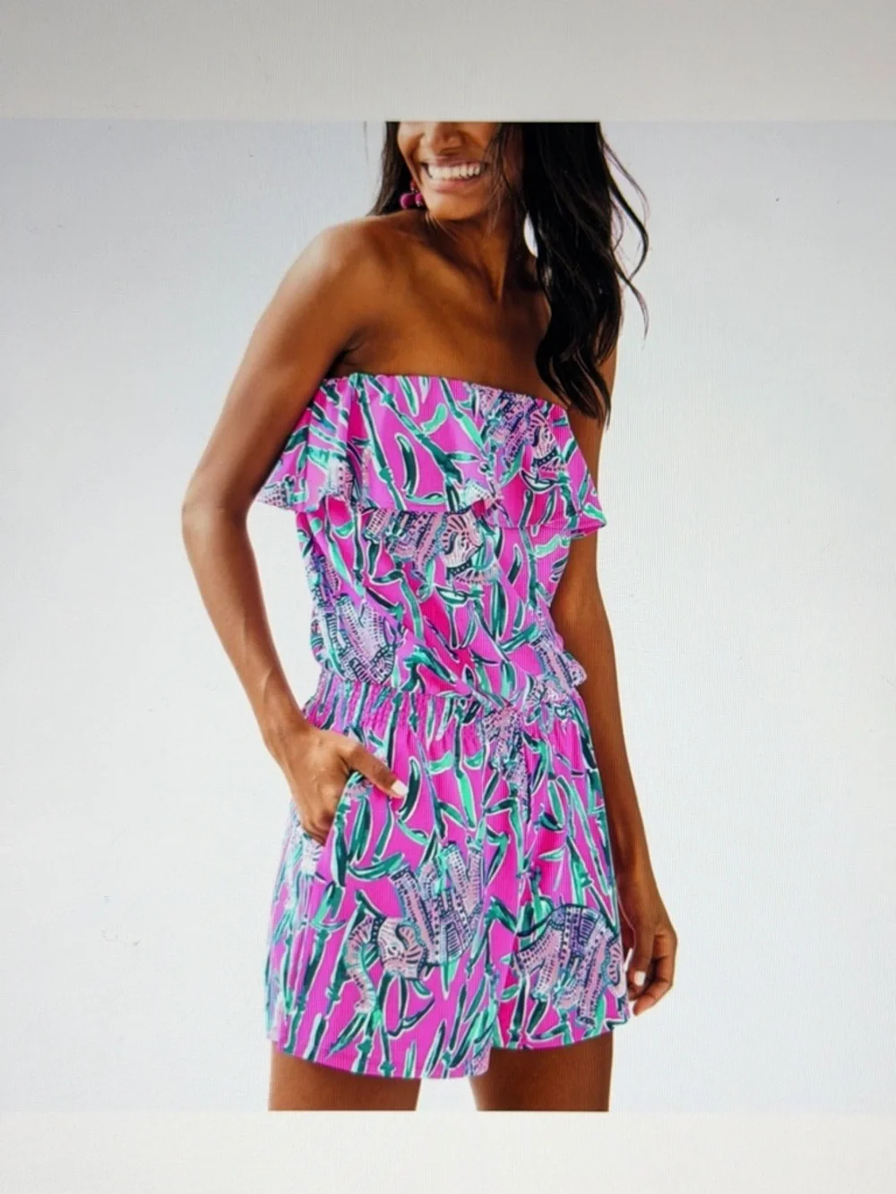 Lilly Pulitzer Anja Romper Pink Elephant Size S - Picture 1 of 7